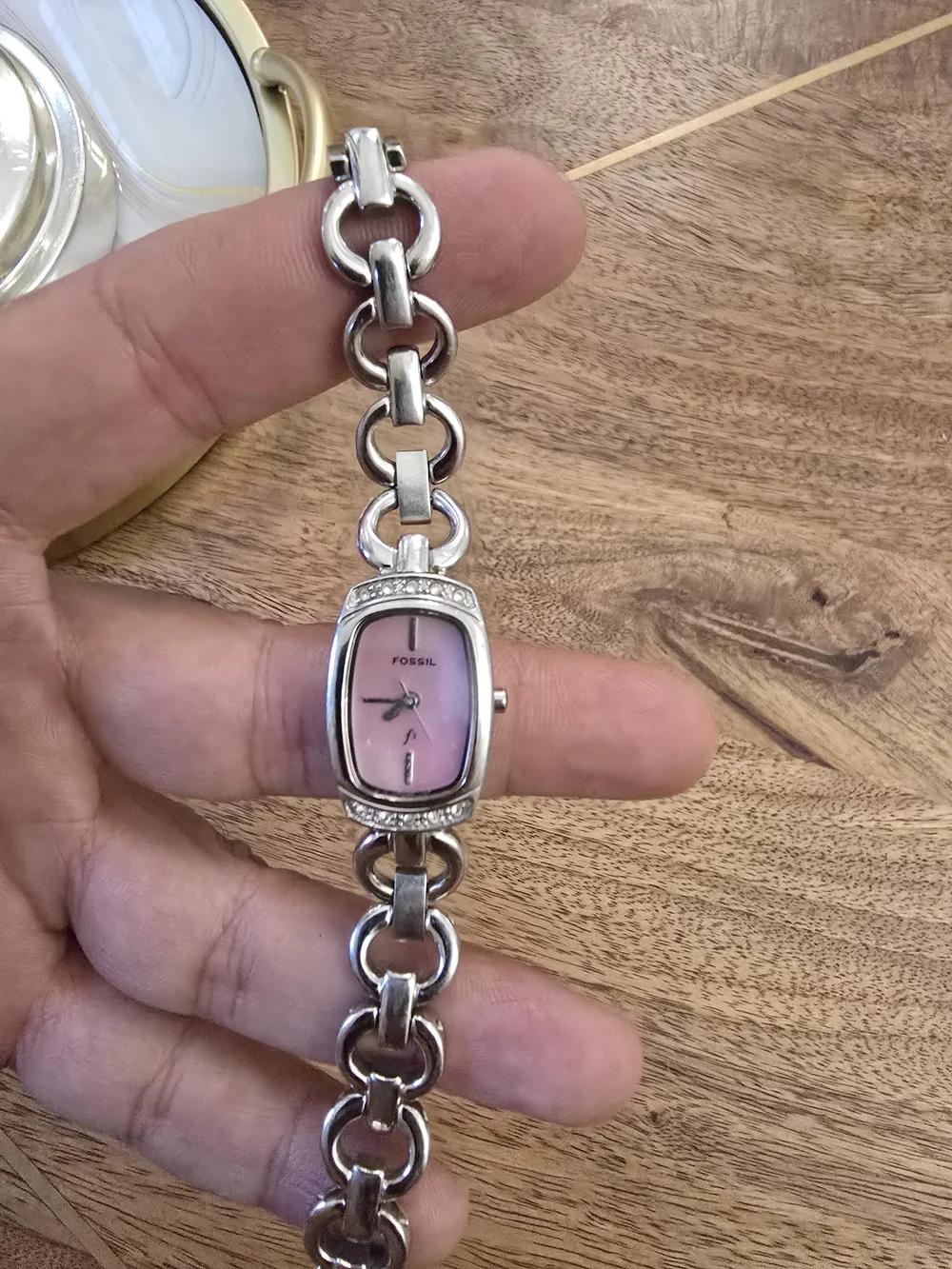 Fossil Pink Mother-of-Pearl Crystal Accent Bracelet Watch